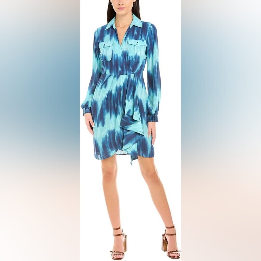 NWT $445 Toccin Tie Dye Wrap Front Sarong Shirt Dress Size 12
